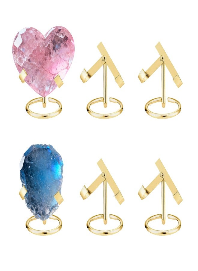 GeryVtee 6PCS Metal Crystal Holder Rock Display Stand Crystal Ball Holder Mineral Specimen Display Easel Holder for Gemstones Fossils Agate Slabs Plates (Gold) - Image 1